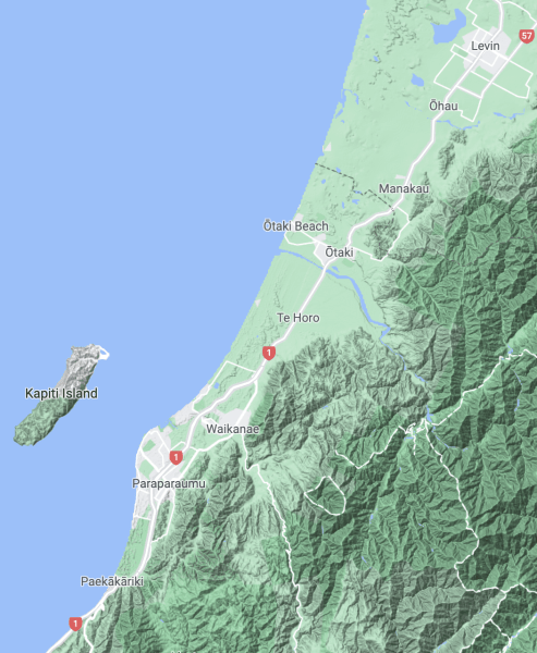 Kapiti Coast and Horowhenua. Credit: Google Maps Kapiti Coast and Horowhenua. Credit: Google Maps