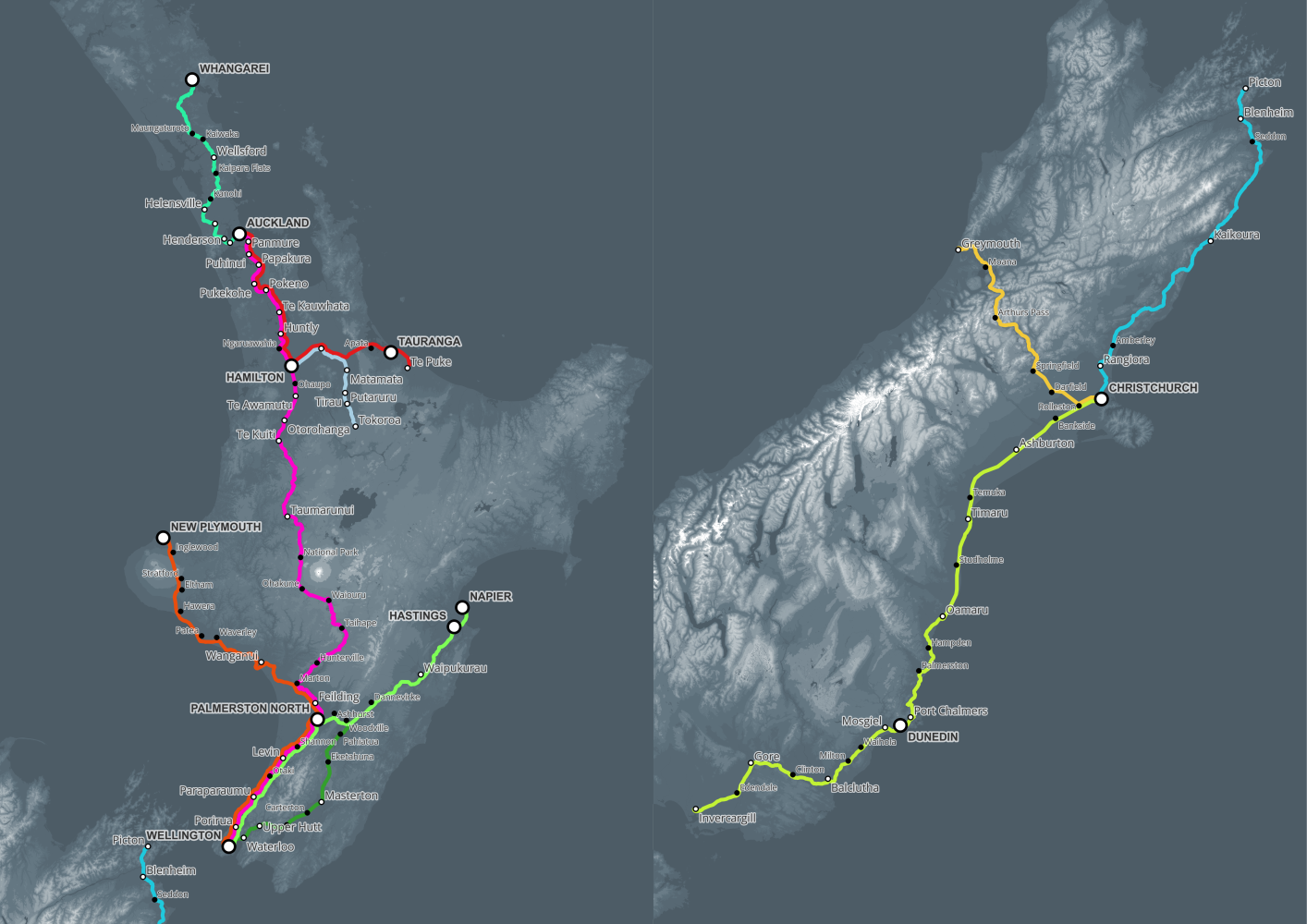 The current national rail network laid over population density The current national rail network laid over population density